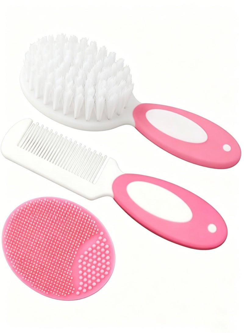 Amanli Baby Hair Brush, Cradle Cap Brush, Baby Hair Comb, Baby Hair Brush and Comb Set for Newborns & Toddlers, Baby Brush Soft Bristles, Ideal for Cradle Cap, Perfect Baby Registry Gift (Pink) - Image 2