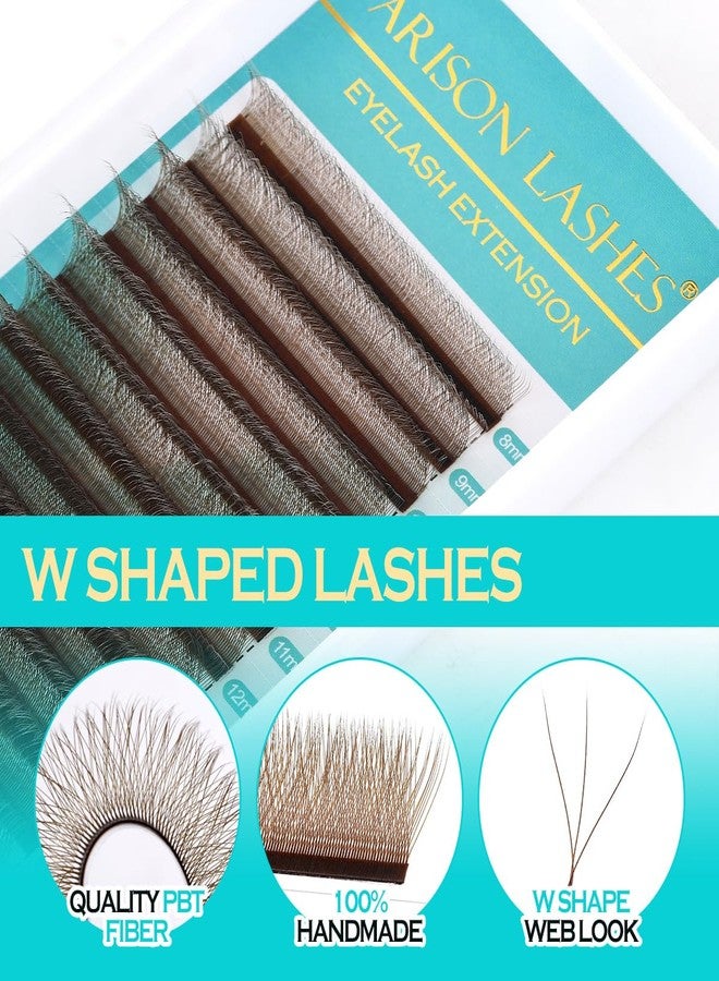 ARISON LASHES W Lash Extensions 3D Eyelash Extensions Volume Premade Fan Individual Lashes Matte Black W Lashes 12 Rows(Brown-3D-W-0.05D-11mm) - Image 2