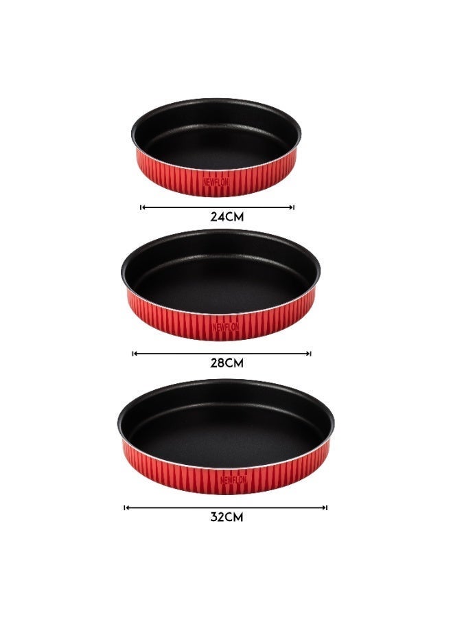 نيوفلون طقم صواني فرن نيوفلون BLAZE 🔴 3 قطع | مقاسات 24 – 28 – 32 سم | طلاء مانع للالتصاق عالي الجودة 🍗 - Image 3