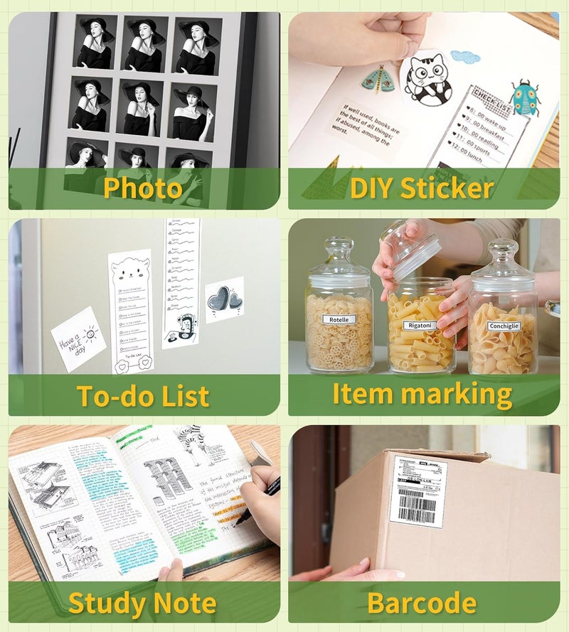 Fimax 6 Roll Mini Sticker Printer Photo Paper, 57 x 30mm Thermal Printer Paper White Self-Adhesive for PeriPage A6, Vretti TP6S Portable Thermal Pocket Printer Paper for Study Notes, Pictures - Image 5