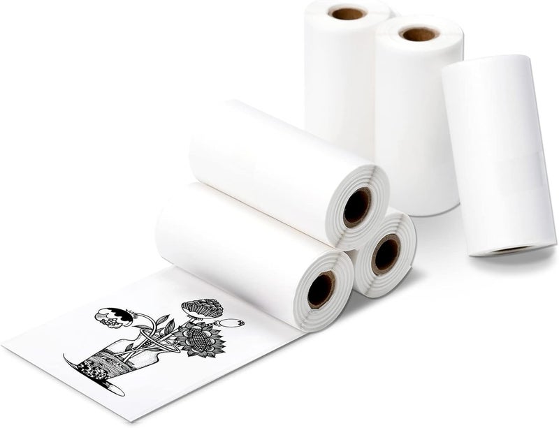 Fimax 6 Roll Mini Sticker Printer Photo Paper, 57 x 30mm Thermal Printer Paper White Self-Adhesive for PeriPage A6, Vretti TP6S Portable Thermal Pocket Printer Paper for Study Notes, Pictures - Image 1