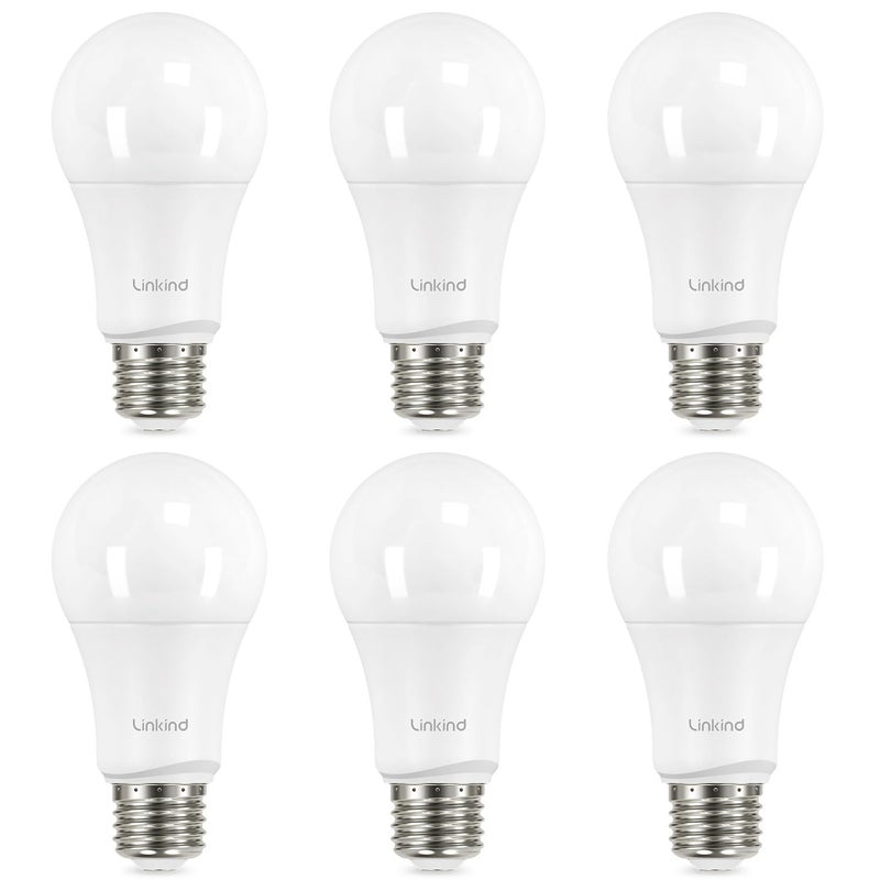 Linkind A19 LED Light Bulbs, 75 Watt Equivalent Dimmable Light Bulbs, E26 Base, 2700K Soft White, 13W 1100 Lumens, UL Listed FCC Certified, Lighting for Bedroom Living Room Home Office, 6 Packs - Image 1