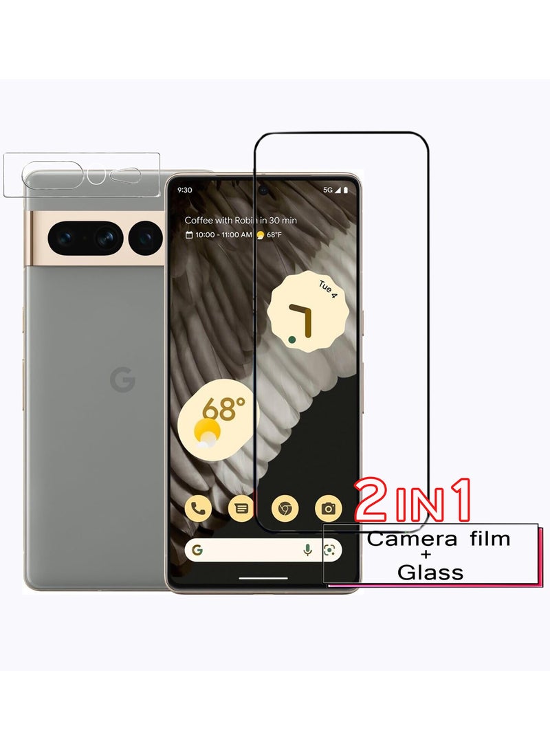 2 In 1Tempered Glass and Camera Lens Protector for Google Pixel 7 Pro, HD Clear 9H Hardness [Case Friendly] Film Bubble Free  - Image 1
