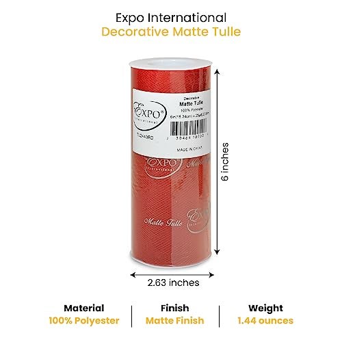 Expo International Decorative Matte Tulle, Lightweight Polyester Tulle Fabric for Tutus, Costumes, and Party Decorations, Washable, Easy-to-Use, 6 Inch x 25 Yards, Red, Pack of 1 - Image 2