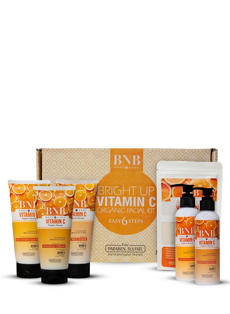 Vitamin C Facial Kit – 6-in-1 Complete Brightening & Exfoliating Skincare Set | Deep Cleanser, Collagen Polisher, Rice Scrub & Face Mask for Glowing, Even-Toned Skin