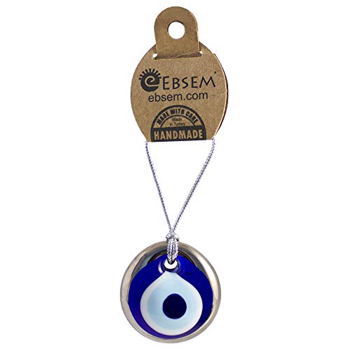 EBSEM Platinum Plating Handmade Evil Eye Turkish Greek Glass Charm Decorative Ornament for Good Luck, Success and Protection (1.5 Inches) - Image 1