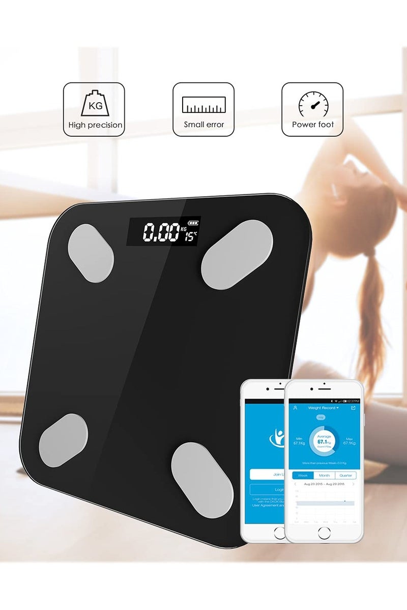 KUYING Black Digital Body Fat Scale | Ultra-Slim Tempered Glass Design with Large Color LCD Backlit Display – Step-On Instant Measurement, Stylish & Compact - Image 3