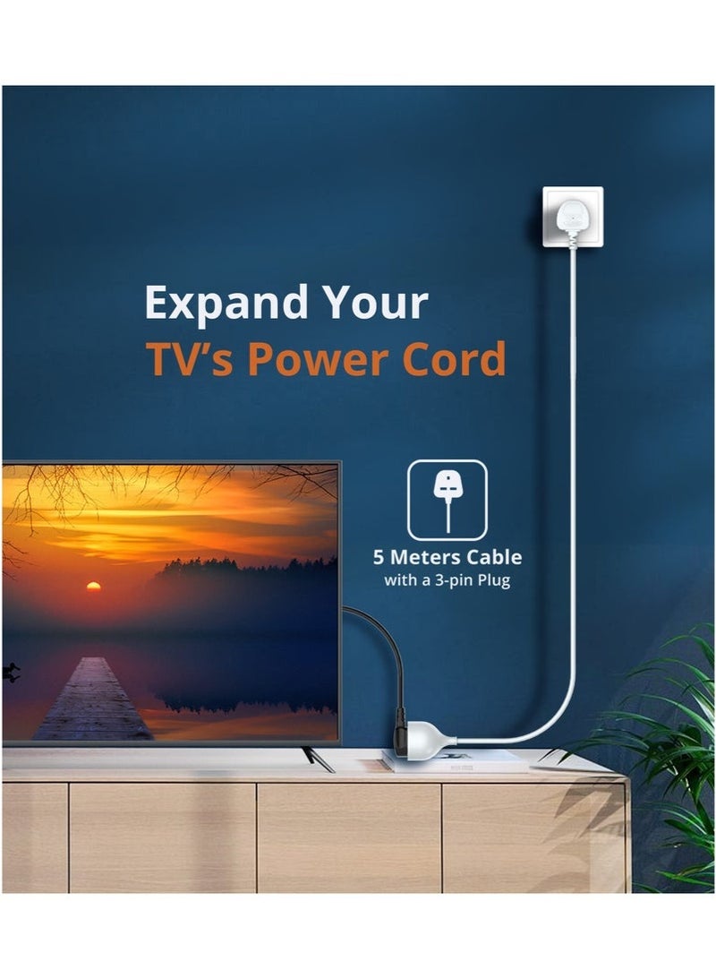 كيلا سلك تمديد طاقة عالمي أحادي الاتجاه بطول 5 أمتار، كابل تمديد بمقبس واحد بطول 5 أمتار، سلك كهربائي بقوة 2500 وات بمقبس واحد للمكتب والطاولة والأرضية والمكتب والسيارة - Image 3