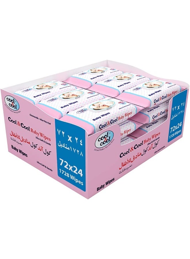 Cool & Cool Cool & Cool Baby Wipes 72’s (Pack of 24) - Alcohol Free, Paraben Free, Vitamin E, Aloe Vera, Ultra Soft & Gentle for Sensitive & Delicate Skin - 1728 Wipes - Image 1