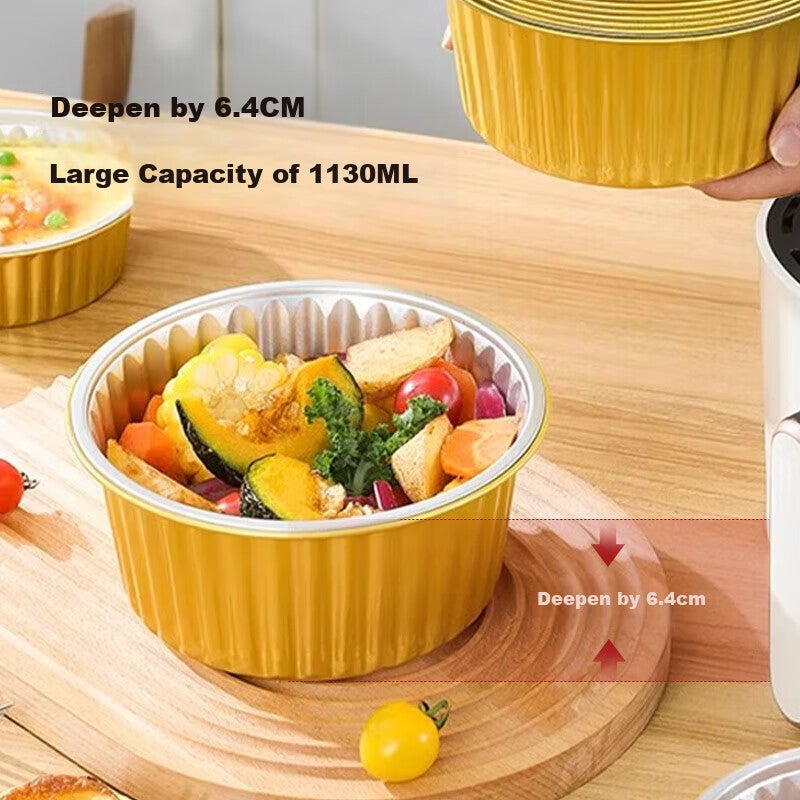 Maxcook Air Fryer Aluminum Foil Trays, Aluminum Foil Plates Bowls Baking Pans for Baking Barbecue Hot Pot Disposable with Lid 5 Pieces MCPJ6613 - Image 5