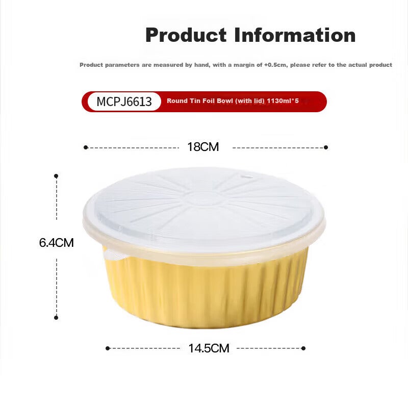 Maxcook Air Fryer Aluminum Foil Trays, Aluminum Foil Plates Bowls Baking Pans for Baking Barbecue Hot Pot Disposable with Lid 5 Pieces MCPJ6613 - Image 1