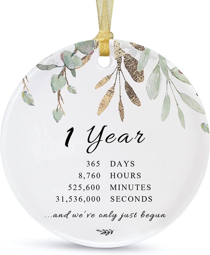 1st Anniversary Ornament 2025 Christmas Hanging for CoupleFirst Wedding Gift Ideas for Her1 Year Ceramic Ornament for HusbandWife Married Decoration with CardGift Box 29