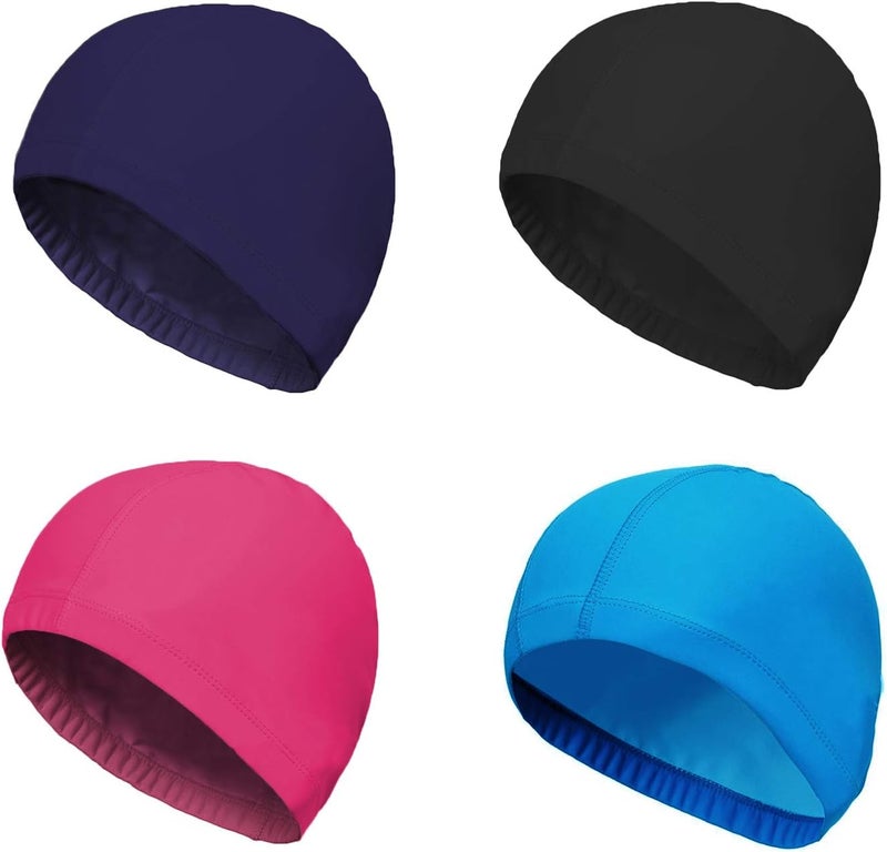 Sun-Trade 4-Pack Man Women Pure Color Nylon Spandex Fabric Swim Cap Swimming Cap Bathing Cap - Image 1