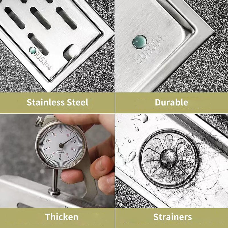 YueStar 8 Inch Rectangle Linear Shower Drain with Removable Strainers -Odor -clogging Hair Stopper Catcher Sink Brushed Strainer Stainless Steel Drain Protectors Bathroom Floor Drainer - Image 3