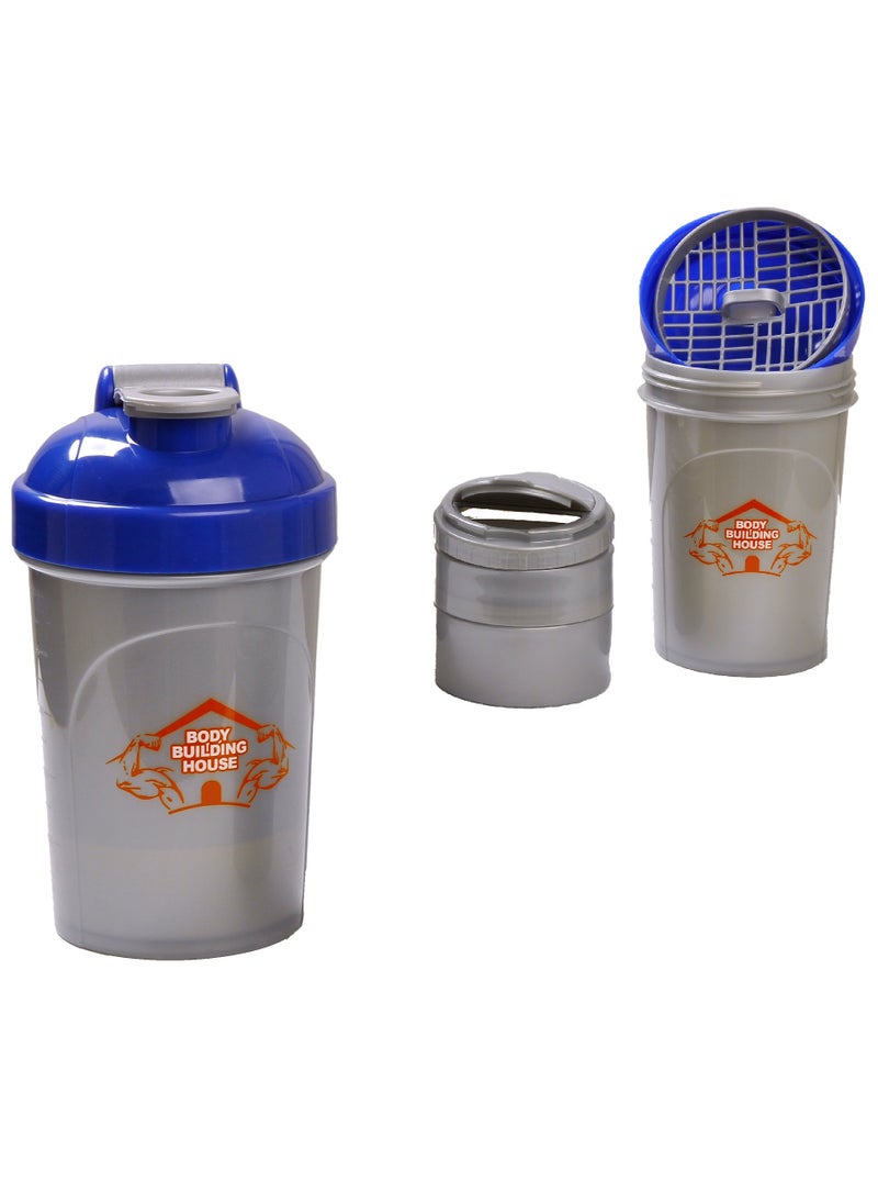 BodyBuilding 500ML Protein Powder Shaker Bottle with Storage Compartments 3-Layers, Grey  - Image 1