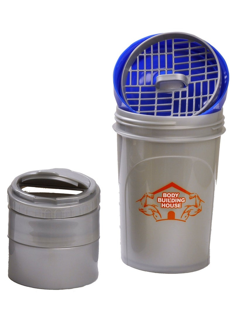 BodyBuilding 500ML Protein Powder Shaker Bottle with Storage Compartments 3-Layers, Grey  - Image 3