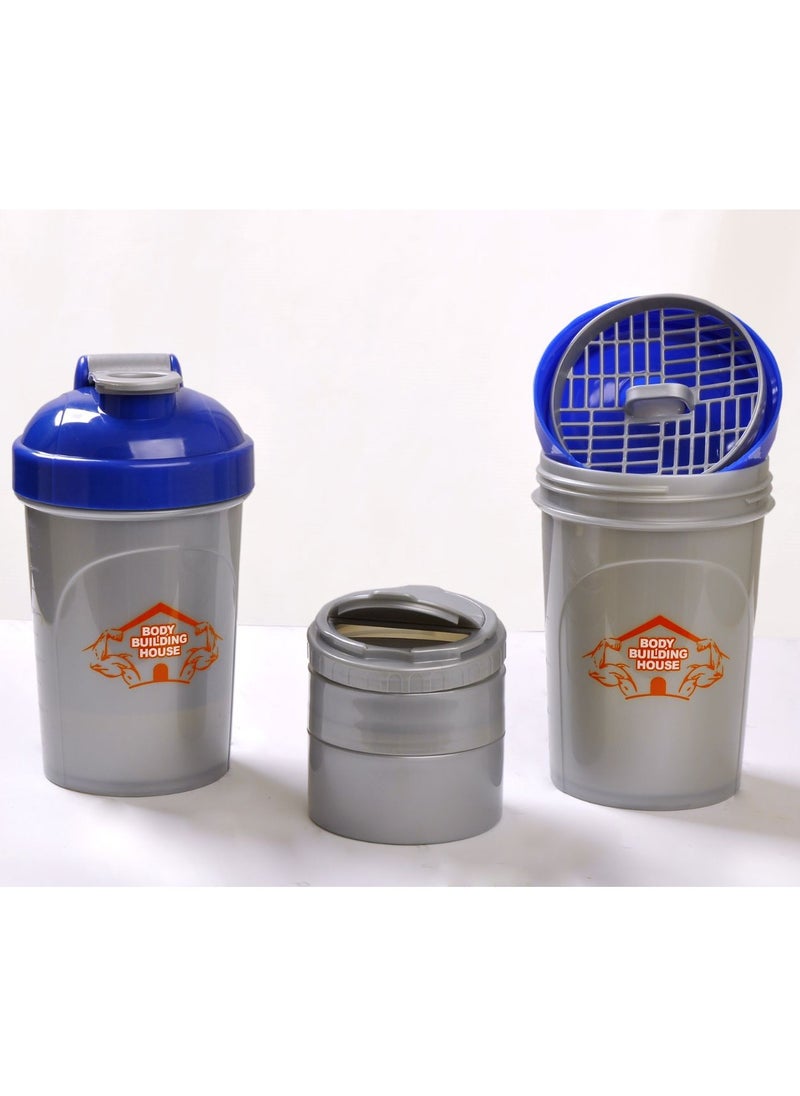 BodyBuilding 500ML Protein Powder Shaker Bottle with Storage Compartments 3-Layers, Grey  - Image 2