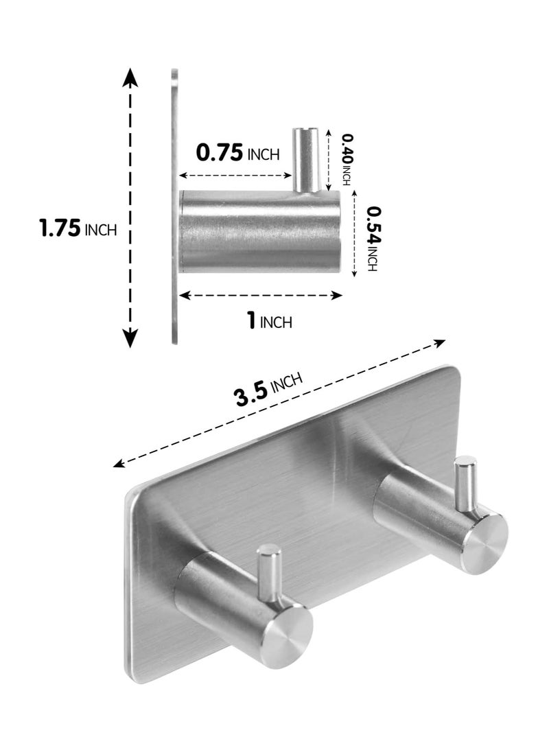 Oasisgalore Adhesive Towel Hooks for Bathrooms Shower no drill Heavy Duty Wall Hooks self adhesive towel rack Stick On Wall Coats Hooks Brushed nickel Adhesive hanger for Kitchen,Door,Key,2 Hooks Silver  - Image 2