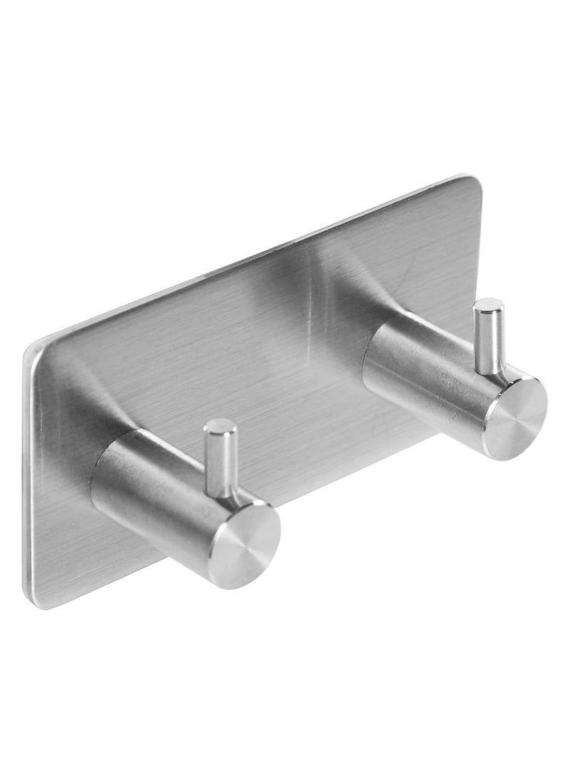 Oasisgalore Adhesive Towel Hooks for Bathrooms Shower no drill Heavy Duty Wall Hooks self adhesive towel rack Stick On Wall Coats Hooks Brushed nickel Adhesive hanger for Kitchen,Door,Key,2 Hooks Silver  - Image 1