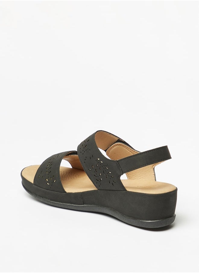 Flora Bella By Shoexpress - Women Floral Cutwork Detail Sandals with Hook and Loop Closure - Image 1