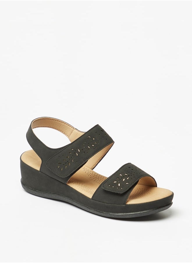 Flora Bella By Shoexpress - Women Floral Cutwork Detail Sandals with Hook and Loop Closure - Image 1