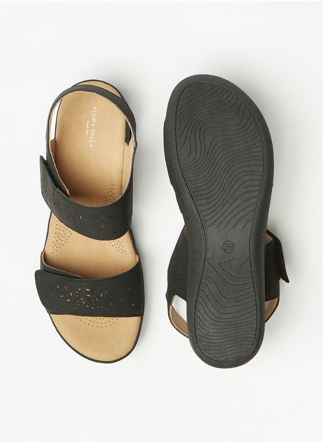 Flora Bella By Shoexpress - Women Floral Cutwork Detail Sandals with Hook and Loop Closure - Image 1
