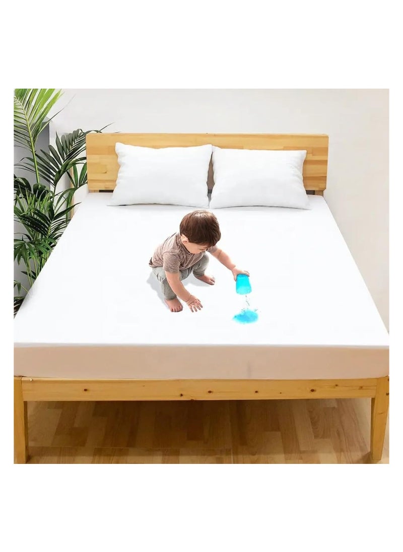 Fabienne Waterproof Mattress Protector Cotton 150x200cm Double/Queen Bed Size Cotton+TPU High Absorption Pad Cover for Bed Fitted Style 100% Waterproof Breathable and Durable White  - Image 1