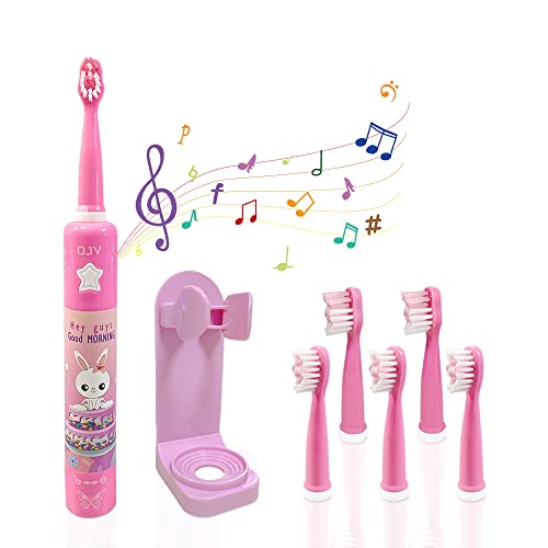 OJV 8620 Musical Electric Toothbrushes for Kids Children, 3 Modes 2 Min Timer, 6 Bristles Rechargeable Power Smart Sonic Music Play Song Toothbrush for Girls Age 3-14 with Wall Mounted Holder (Pink) - Image 1