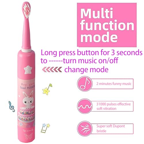 OJV 8620 Musical Electric Toothbrushes for Kids Children, 3 Modes 2 Min Timer, 6 Bristles Rechargeable Power Smart Sonic Music Play Song Toothbrush for Girls Age 3-14 with Wall Mounted Holder (Pink) - Image 3