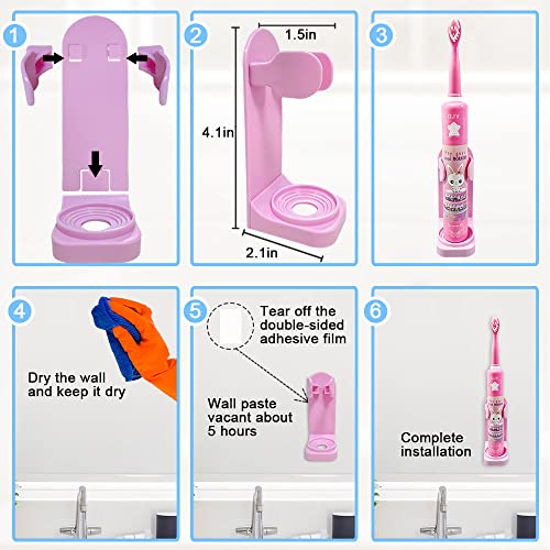 OJV 8620 Musical Electric Toothbrushes for Kids Children, 3 Modes 2 Min Timer, 6 Bristles Rechargeable Power Smart Sonic Music Play Song Toothbrush for Girls Age 3-14 with Wall Mounted Holder (Pink) - Image 4