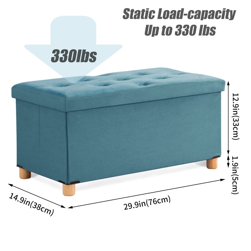 BRIAN & DANY 30 Inches Folding Storage Ottoman Bench, Ottoman with Storage for Living Room, with Wooden Feet and Lid, Teal - Image 5