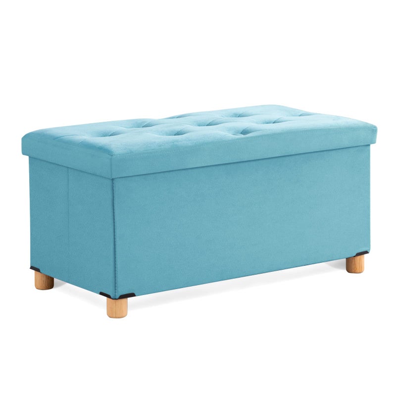 BRIAN & DANY 30 Inches Folding Storage Ottoman Bench, Ottoman with Storage for Living Room, with Wooden Feet and Lid, Teal - Image 1