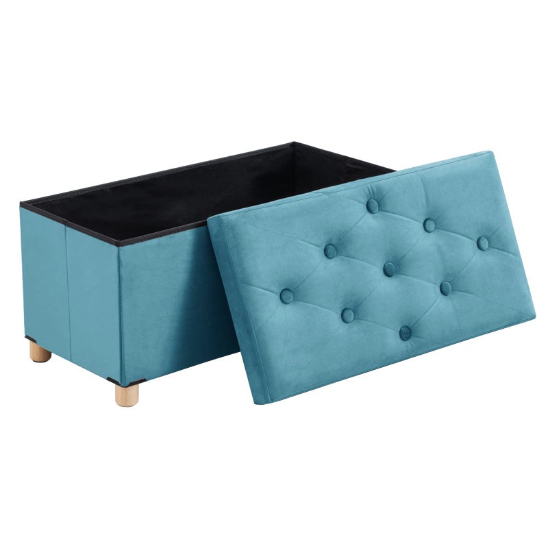 BRIAN & DANY 30 Inches Folding Storage Ottoman Bench, Ottoman with Storage for Living Room, with Wooden Feet and Lid, Teal - Image 3