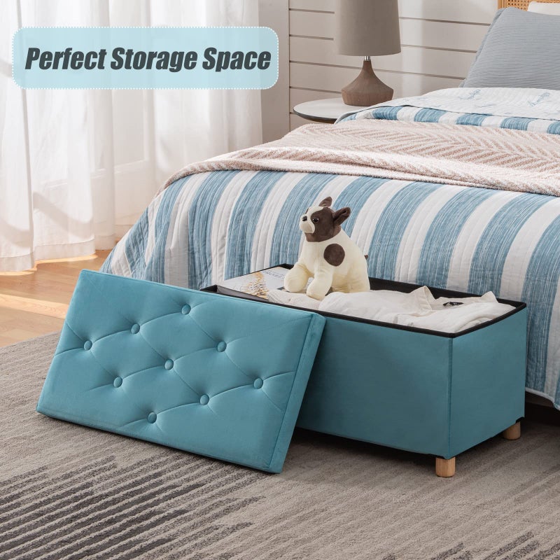 BRIAN & DANY 30 Inches Folding Storage Ottoman Bench, Ottoman with Storage for Living Room, with Wooden Feet and Lid, Teal - Image 4