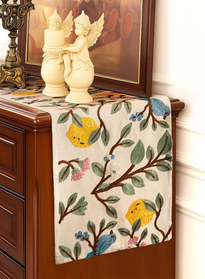 Kokaaee Canvas Embroidered Table Runner - 13"x 90" Coffee Table Runner for Living Room Boho Tablerunner for Dining Room Washable Farmhouse Kitchen Island Counter Decor Housewarming Gift, Lemon Bird - Image 5