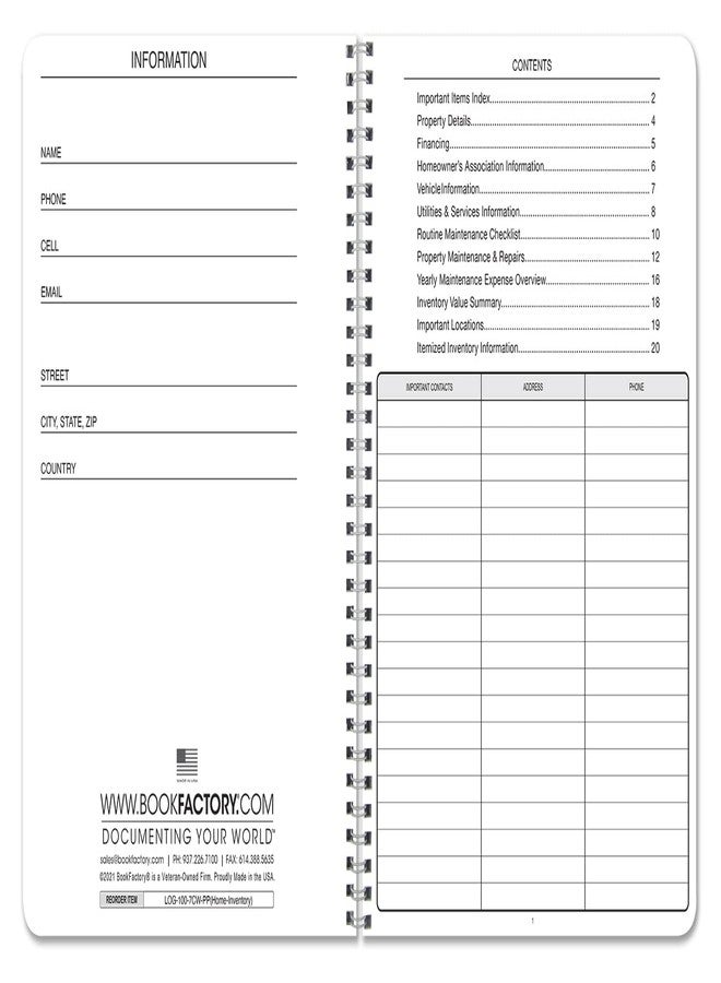 BookFactory Home Inventory Log Book, 8.5" x 11" Wire-O, 100 Pages - Image 2