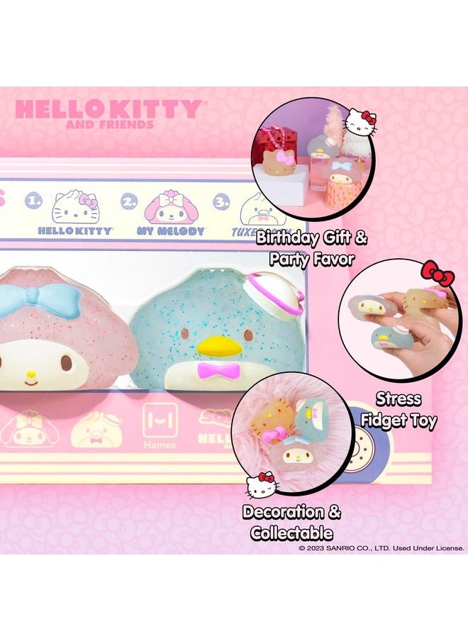 Hamee - Squishu Sanrio Gold Glitter Steam Bun Squishy [Cute Water Filled Sparkle Sensory Toy] [Soft Squeeze Ball] [Hand Therapy Relaxing] Gift For Kids, Adults - Hello Kitty, My Melody, And Tuxedosam - Image 1