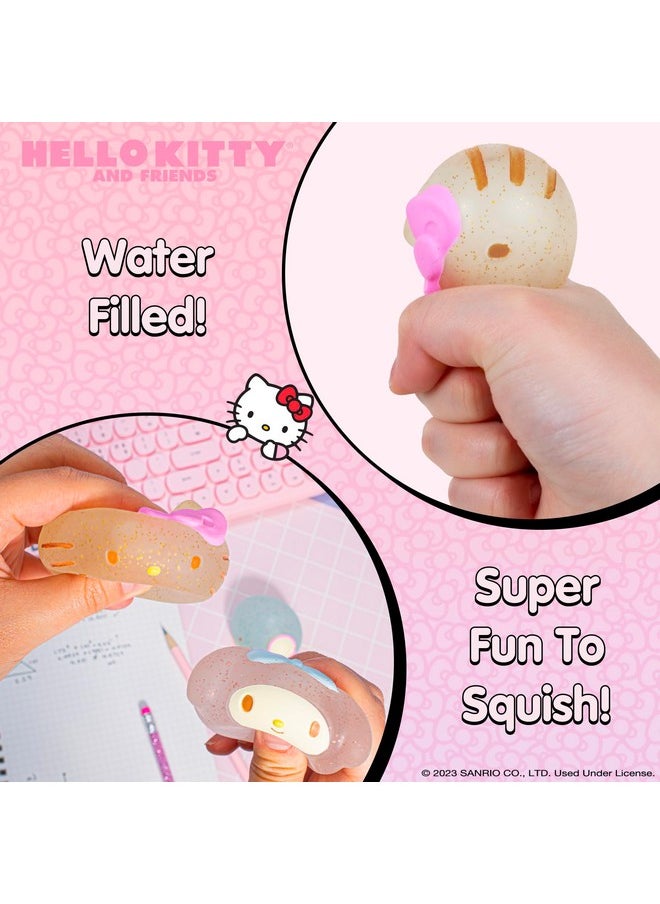 Hamee - Squishu Sanrio Gold Glitter Steam Bun Squishy [Cute Water Filled Sparkle Sensory Toy] [Soft Squeeze Ball] [Hand Therapy Relaxing] Gift For Kids, Adults - Hello Kitty, My Melody, And Tuxedosam - Image 1