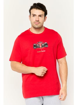 Men Sportswear Fit Graphic Print Short Sleeves Outdoor T-Shirt, Red