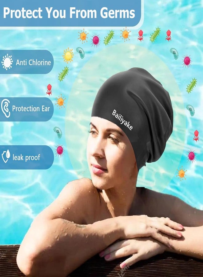 Bailiyake 3 Pack Extra Large Swim Cap for Braids & Dreadlocks - Waterproof Silicone Swim Hat for Women & Men with Long Thick Hair, Protective Swim Cap Cover Ears for Swimming, Shower, Bathing - Image 5