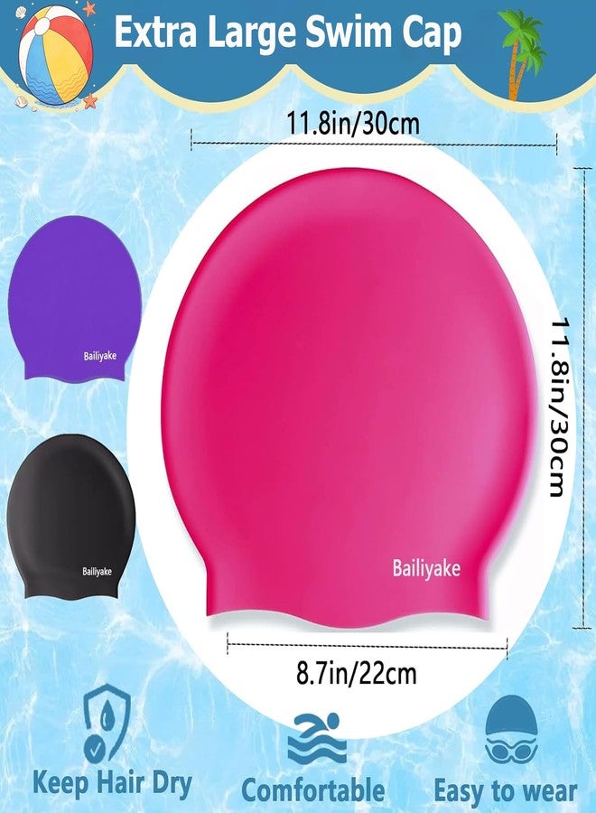 Bailiyake 3 Pack Extra Large Swim Cap for Braids & Dreadlocks - Waterproof Silicone Swim Hat for Women & Men with Long Thick Hair, Protective Swim Cap Cover Ears for Swimming, Shower, Bathing - Image 2