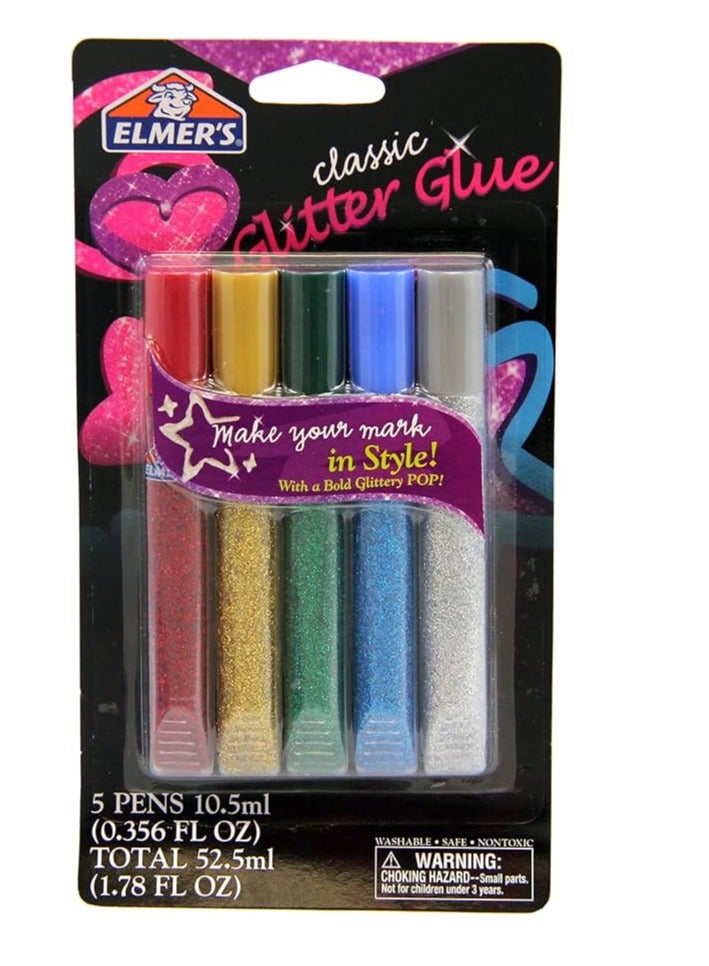 Elmers Elmer's 3D Glitter Pens Assorted Colors 5-Pack – Bright, Sparkling Craft & School Art Pens for Decorating, Outlining & DIY Projects - Image 1