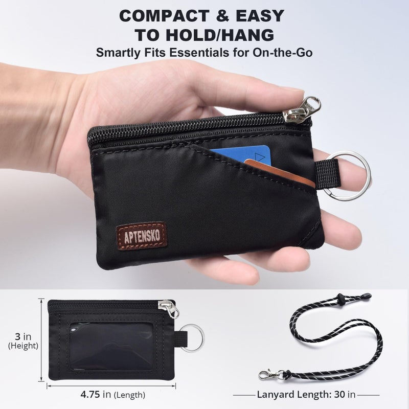 APTENSKO RFID Blocking Travel Wallet with Adjustable Lanyard, Small Nylon Zipper Pouch and Badge Holder for ID, Credit Cards, Cash, Keys, Commuters (Black) - Image 4