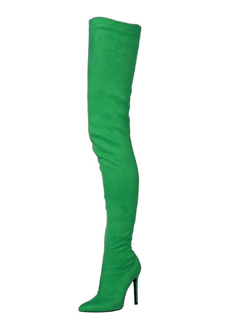 Loquat Pointed Knee High Boots For Women Green 