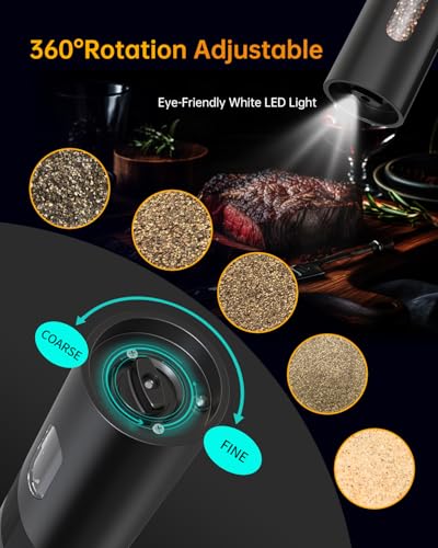 CircleJoy CIRCLE JOY Electric Rechargeable Salt and Pepper Grinder Set Top-Refill Automatic Pepper Mill Grinder with Charging Base, Adjustable Coarseness, Easy Filling Larger Capacity with Led for Home Kitchen - Image 4