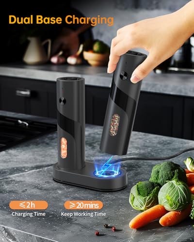 CircleJoy CIRCLE JOY Electric Rechargeable Salt and Pepper Grinder Set Top-Refill Automatic Pepper Mill Grinder with Charging Base, Adjustable Coarseness, Easy Filling Larger Capacity with Led for Home Kitchen - Image 3