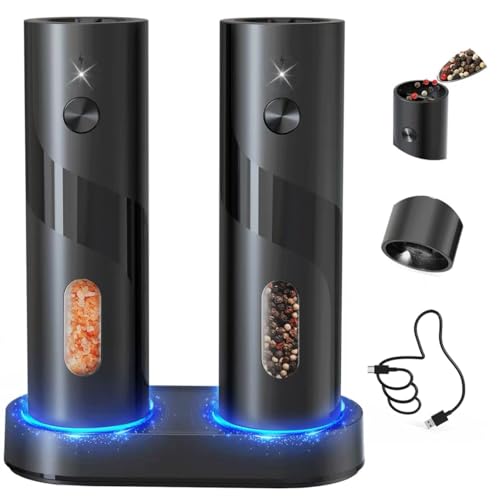 CircleJoy CIRCLE JOY Electric Rechargeable Salt and Pepper Grinder Set Top-Refill Automatic Pepper Mill Grinder with Charging Base, Adjustable Coarseness, Easy Filling Larger Capacity with Led for Home Kitchen - Image 1