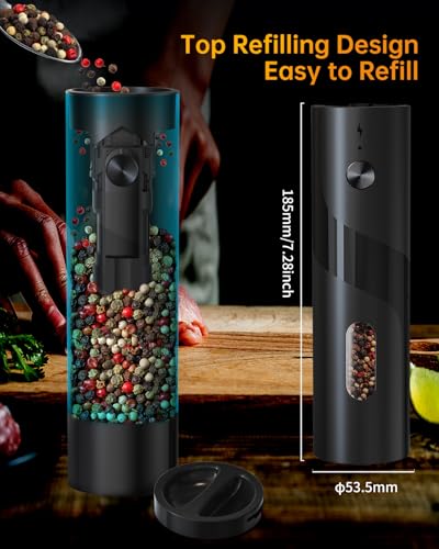 CircleJoy CIRCLE JOY Electric Rechargeable Salt and Pepper Grinder Set Top-Refill Automatic Pepper Mill Grinder with Charging Base, Adjustable Coarseness, Easy Filling Larger Capacity with Led for Home Kitchen - Image 2