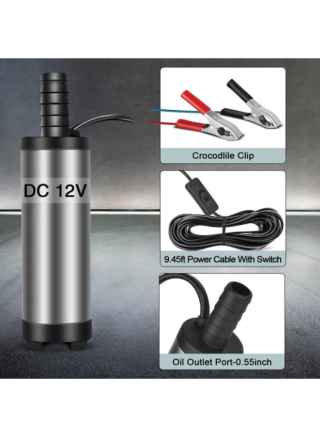 مضخة نقل وقود 12 فولت، مضخة مياه صغيرة محمولة من الفولاذ المقاوم للصدأ مزودة بمفتاح تشغيل/إيقاف، مضخة مياه لنقل وقود الديزل والزيت، مضخة ضغط مياه صناعية كهربائية محمولة 12 فولت 40 مم - Image 3