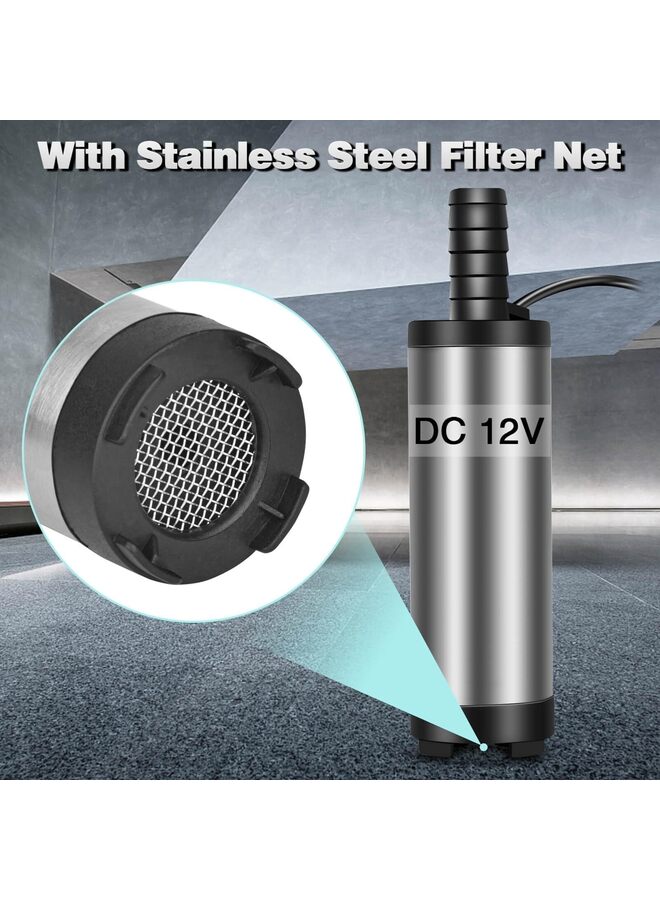 مضخة نقل وقود 12 فولت، مضخة مياه صغيرة محمولة من الفولاذ المقاوم للصدأ مزودة بمفتاح تشغيل/إيقاف، مضخة مياه لنقل وقود الديزل والزيت، مضخة ضغط مياه صناعية كهربائية محمولة 12 فولت 40 مم - Image 4